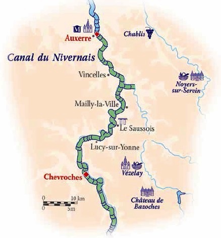 MAPA DEL ITINERARIO (Canal de Nivernais y Río Yonne -Borgoña-) CRUCEROS FLUVIALES FRANCIA L ART DE VIVRE CANAL NIVERNAIS OFERTA DESCUENTOS EUROPEAN WATERWAYS CRUCERO DE LUJO CANALES DE FRANCIA BORGOÑA BOURGOGNE HOTEL BARGE ART DE VIVRE RIO YONNE